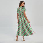 Merry Christmas Stripes Pattern Print Short Sleeve Maxi Dress