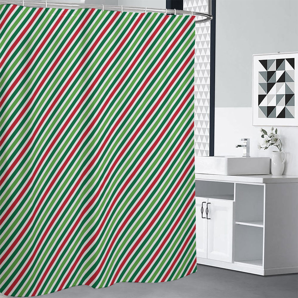 Merry Christmas Stripes Pattern Print Shower Curtain