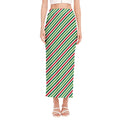 Merry Christmas Stripes Pattern Print Side Slit Maxi Skirt