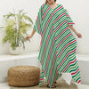 Merry Christmas Stripes Pattern Print Silk V-Neck Kaftan Dress