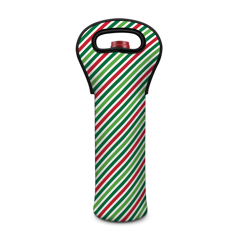 Merry Christmas Stripes Pattern Print Single Neoprene Wine Tote