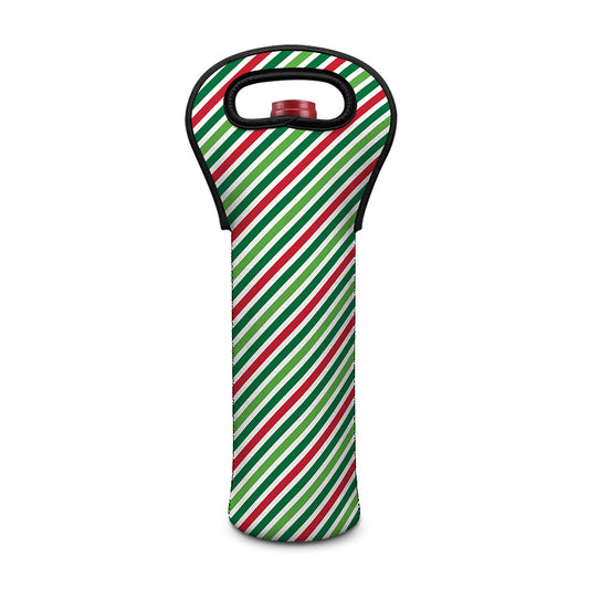 Merry Christmas Stripes Pattern Print Single Neoprene Wine Tote