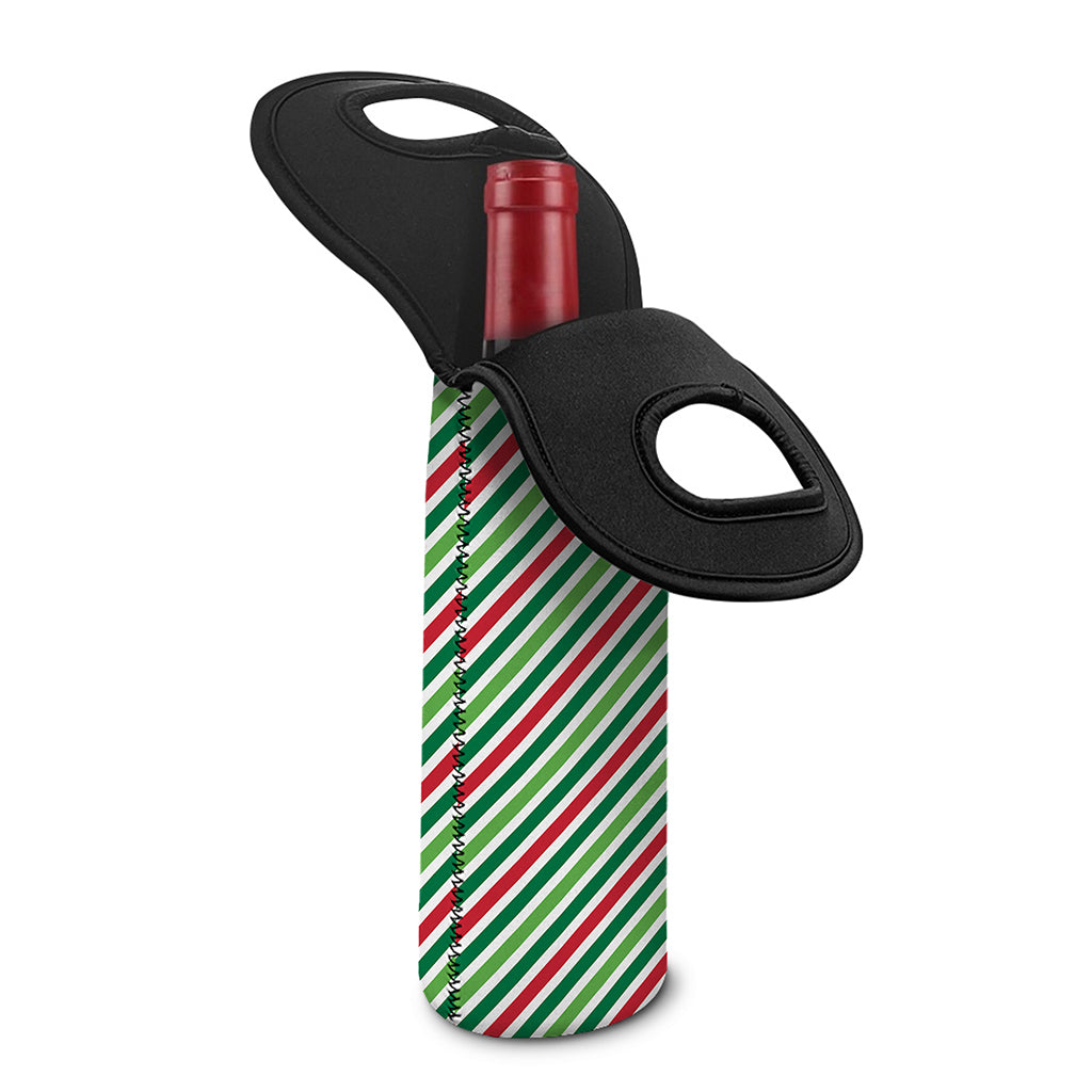 Merry Christmas Stripes Pattern Print Single Neoprene Wine Tote