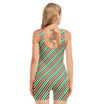 Merry Christmas Stripes Pattern Print Sleeveless One Piece Swimsuit