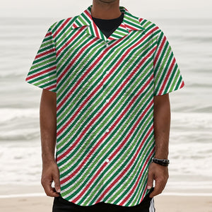 Merry Christmas Stripes Pattern Print Textured Short Sleeve Shirt