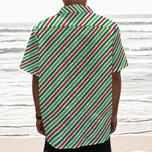 Merry Christmas Stripes Pattern Print Textured Short Sleeve Shirt