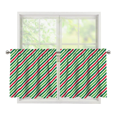 Merry Christmas Stripes Pattern Print Tier Curtains