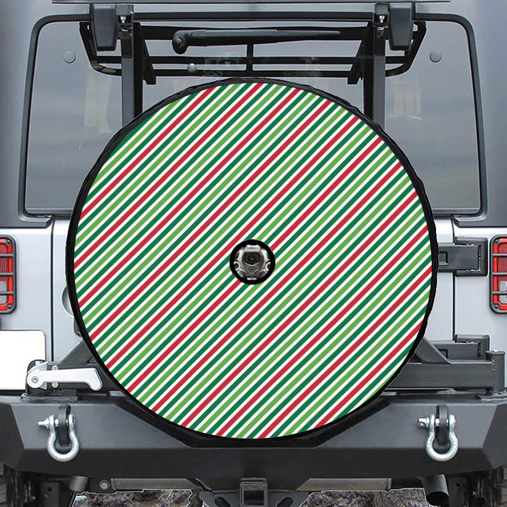 Merry Christmas Stripes Pattern Print Tire Cover With Camera Hole