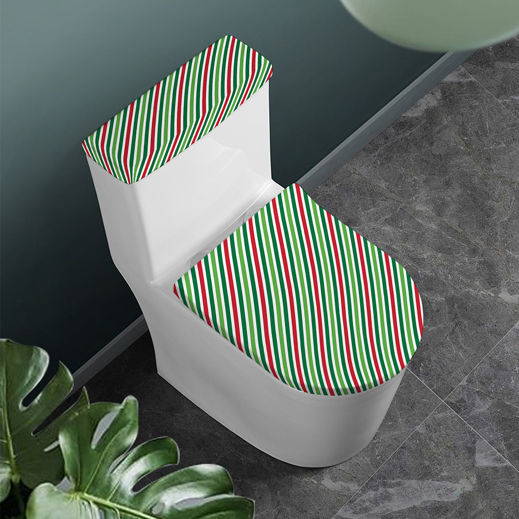 Merry Christmas Stripes Pattern Print Toilet Lid And Tank Cover Set