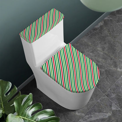 Merry Christmas Stripes Pattern Print Toilet Lid And Tank Cover Set