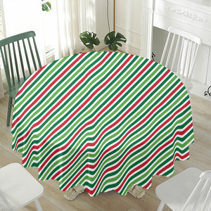 Merry Christmas Stripes Pattern Print Waterproof Round Tablecloth