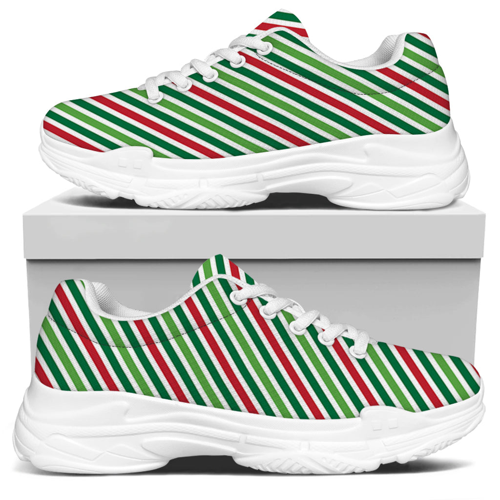 Merry Christmas Stripes Pattern Print White Chunky Shoes