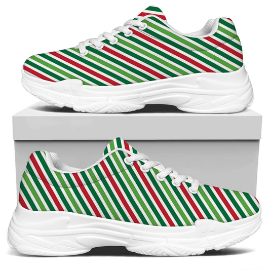 Merry Christmas Stripes Pattern Print White Chunky Shoes