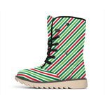 Merry Christmas Stripes Pattern Print Winter Boots