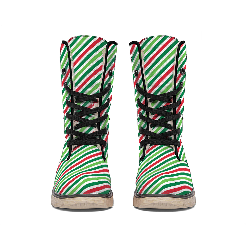 Merry Christmas Stripes Pattern Print Winter Boots