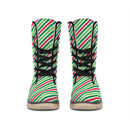 Merry Christmas Stripes Pattern Print Winter Boots