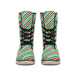 Merry Christmas Stripes Pattern Print Winter Boots