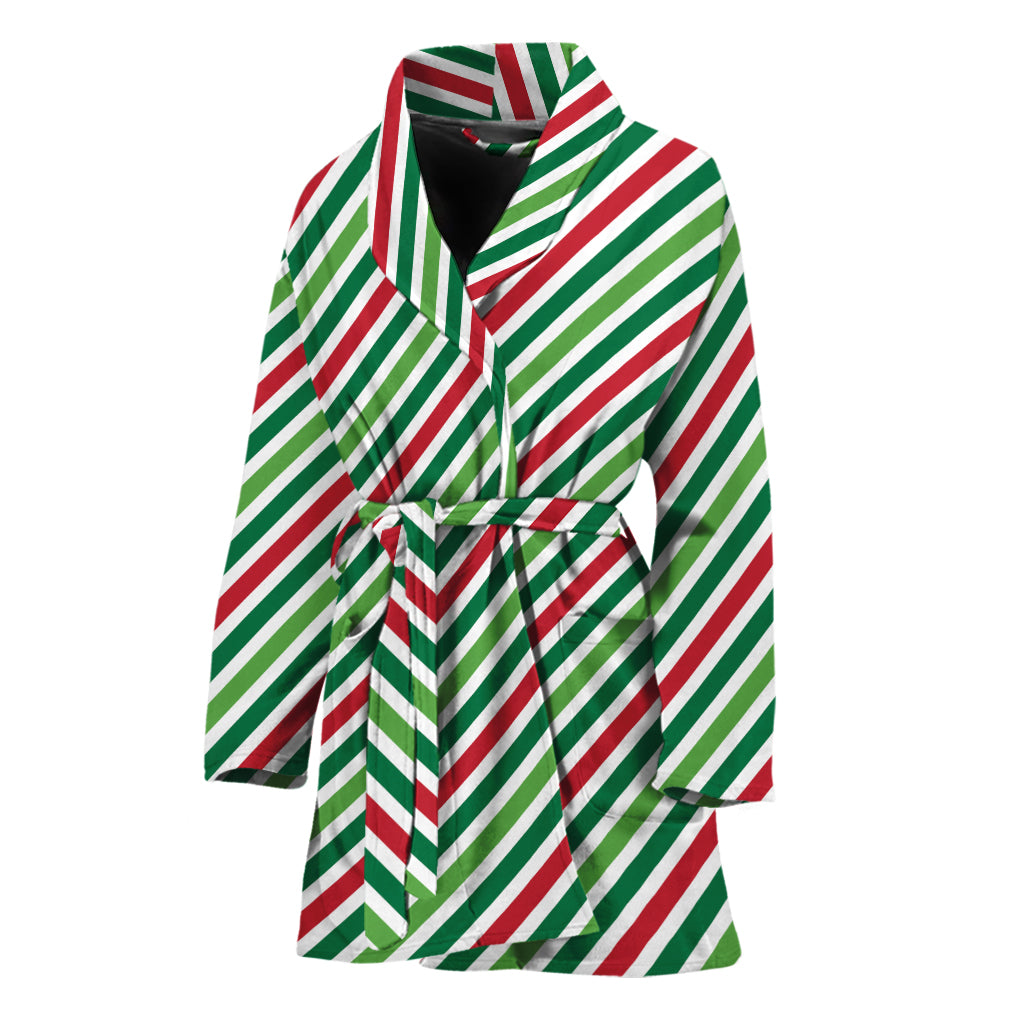 Merry Christmas Stripes Pattern Print Women's Bathrobe