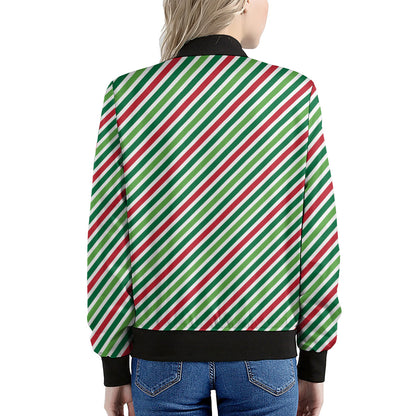 Merry Christmas Stripes Pattern Print Women's Bomber Jacket