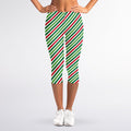 Merry Christmas Stripes Pattern Print Women's Capri Leggings
