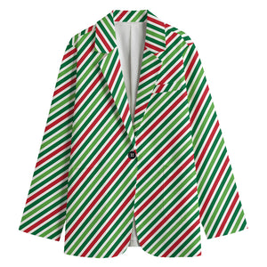 Merry Christmas Stripes Pattern Print Women's Cotton Blazer