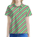 Merry Christmas Stripes Pattern Print Women's Polo Shirt