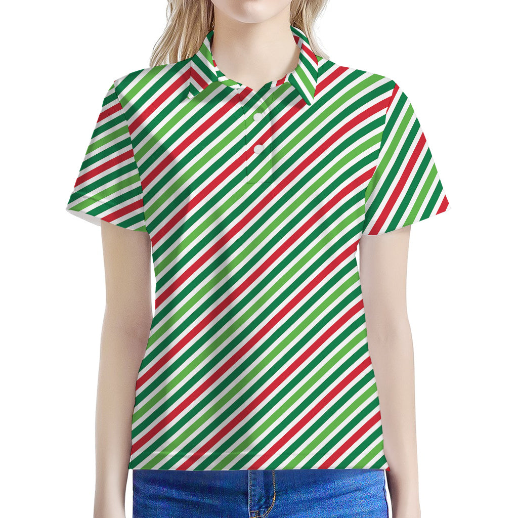 Merry Christmas Stripes Pattern Print Women's Polo Shirt