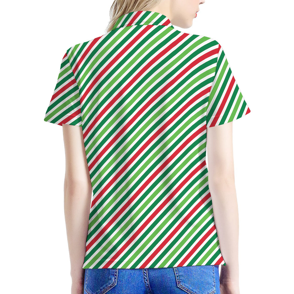 Merry Christmas Stripes Pattern Print Women's Polo Shirt