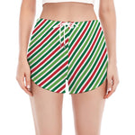 Merry Christmas Stripes Pattern Print Women's Split Running Shorts