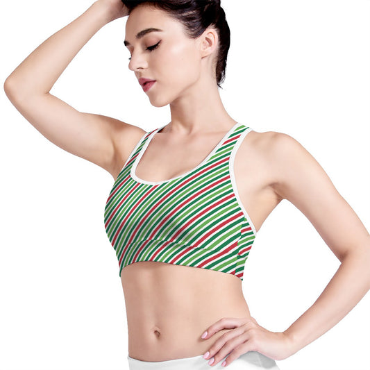 Merry Christmas Stripes Pattern Print Women's Sports Bra