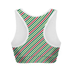 Merry Christmas Stripes Pattern Print Women's Sports Bra