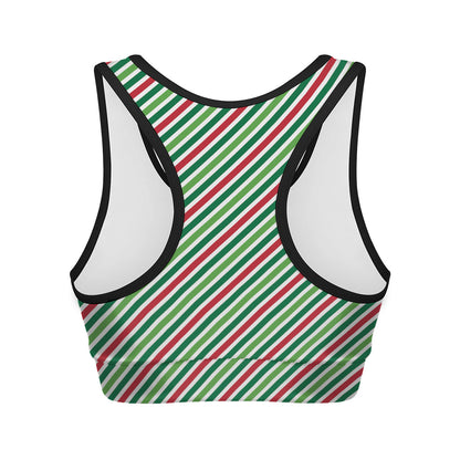 Merry Christmas Stripes Pattern Print Women's Sports Bra