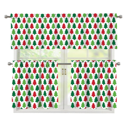 Merry Christmas Tree Pattern Print 3 Piece Kitchen Curtains