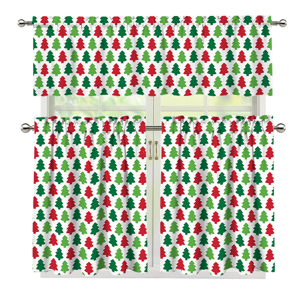 Merry Christmas Tree Pattern Print 3 Piece Kitchen Curtains