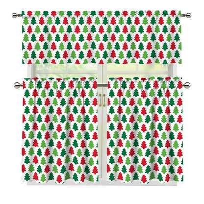 Merry Christmas Tree Pattern Print 3 Piece Kitchen Curtains
