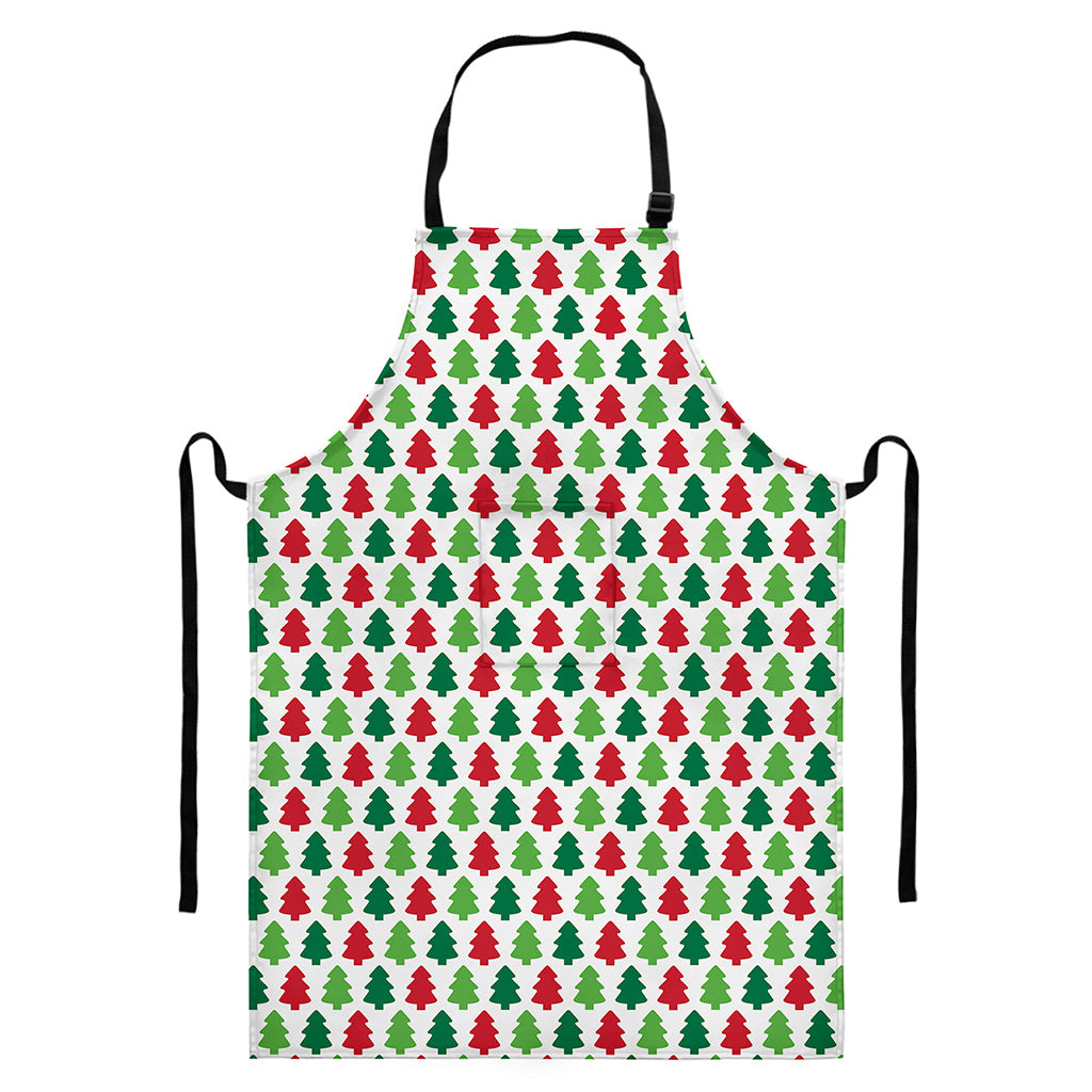 Merry Christmas Tree Pattern Print Bib Apron With Pocket