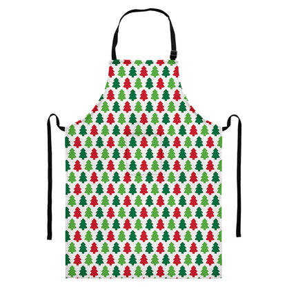 Merry Christmas Tree Pattern Print Bib Apron With Pocket