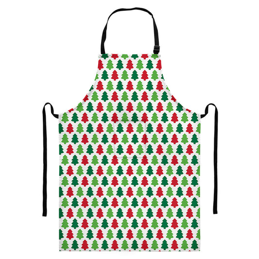 Merry Christmas Tree Pattern Print Bib Apron With Pocket