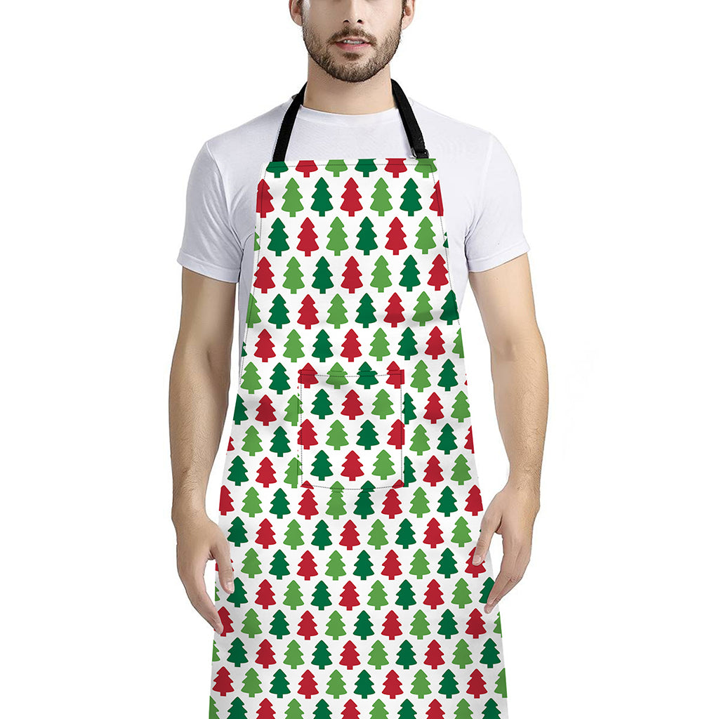 Merry Christmas Tree Pattern Print Bib Apron With Pocket