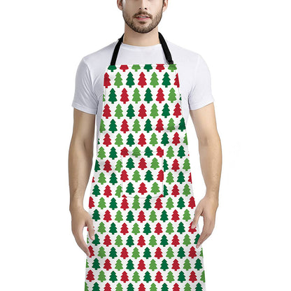 Merry Christmas Tree Pattern Print Bib Apron With Pocket