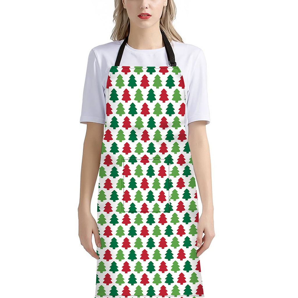 Merry Christmas Tree Pattern Print Bib Apron With Pocket