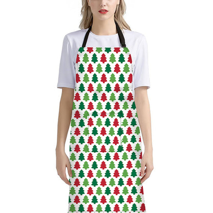 Merry Christmas Tree Pattern Print Bib Apron With Pocket