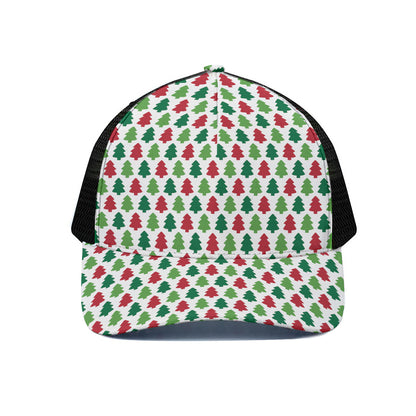 Merry Christmas Tree Pattern Print Black Mesh Trucker Cap