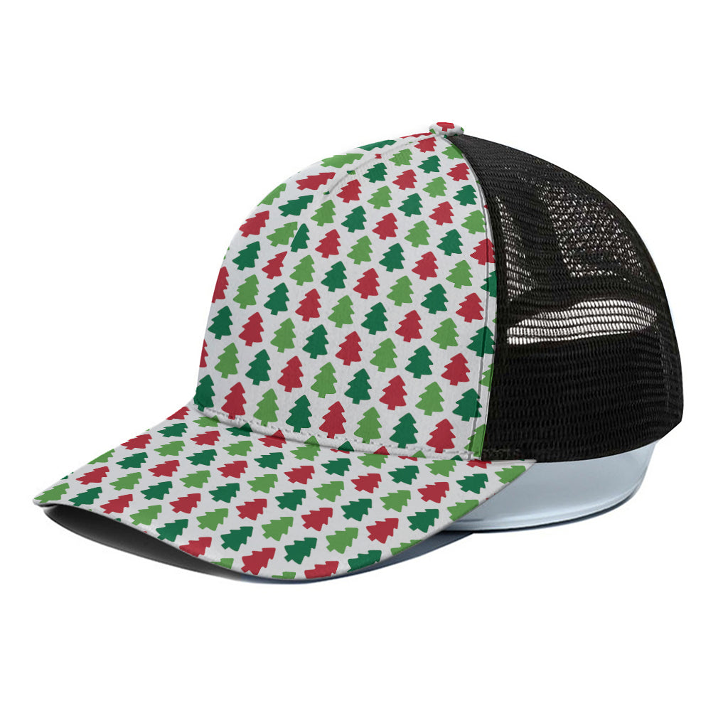 Merry Christmas Tree Pattern Print Black Mesh Trucker Cap