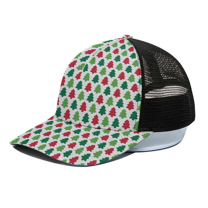 Merry Christmas Tree Pattern Print Black Mesh Trucker Cap