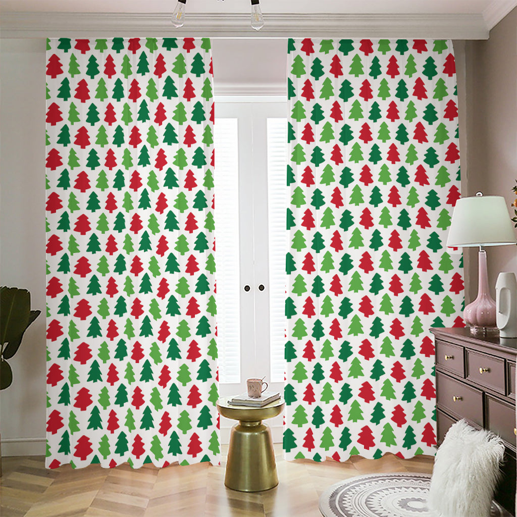 Merry Christmas Tree Pattern Print Blackout Pencil Pleat Curtains