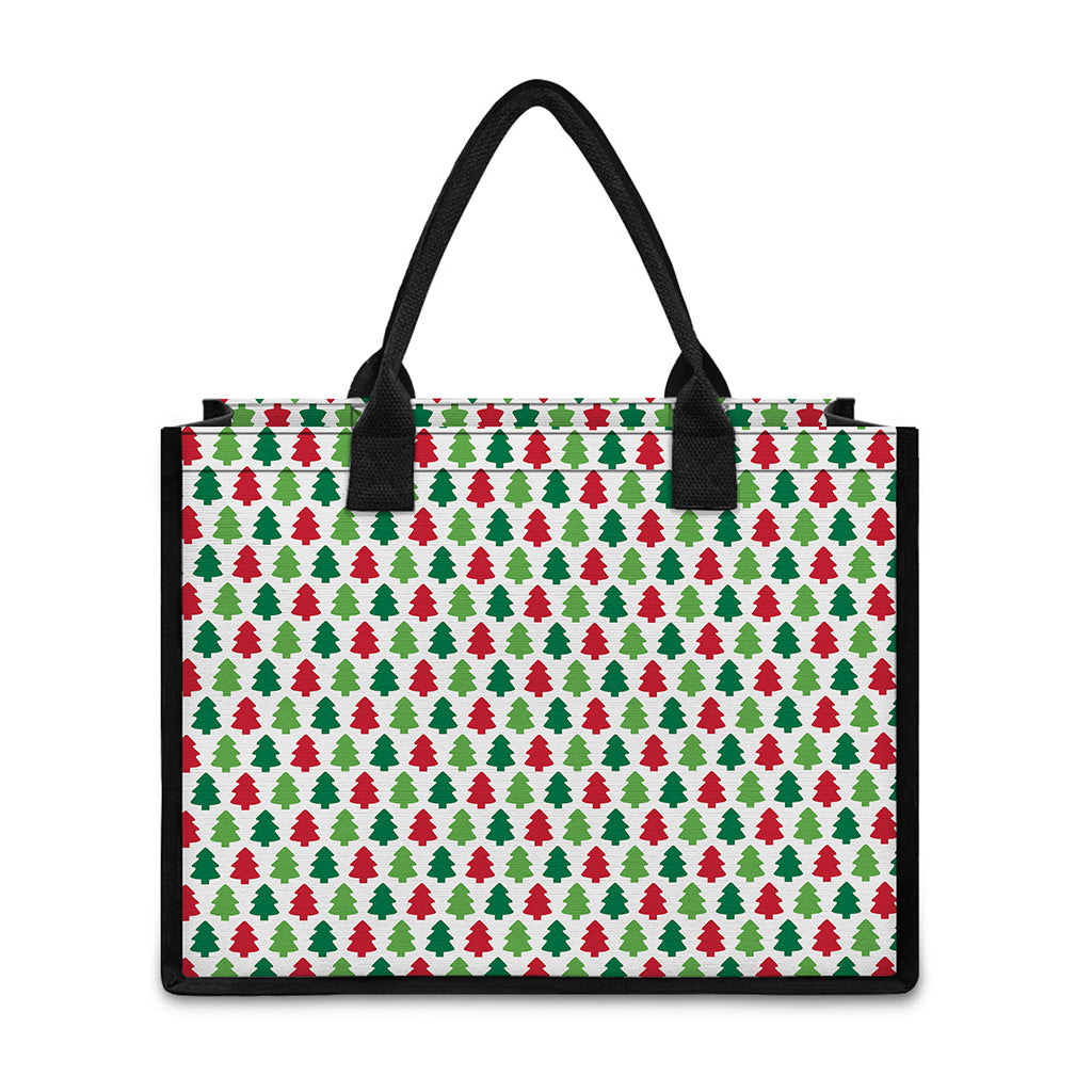Merry Christmas Tree Pattern Print Canvas Tote Bag