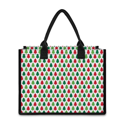 Merry Christmas Tree Pattern Print Canvas Tote Bag