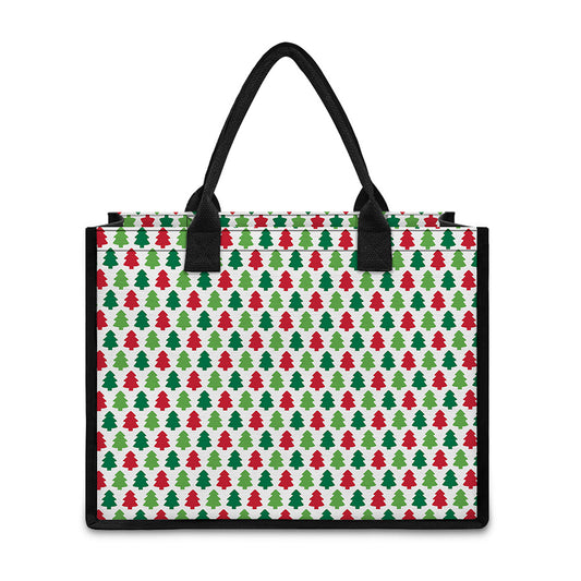 Merry Christmas Tree Pattern Print Canvas Tote Bag