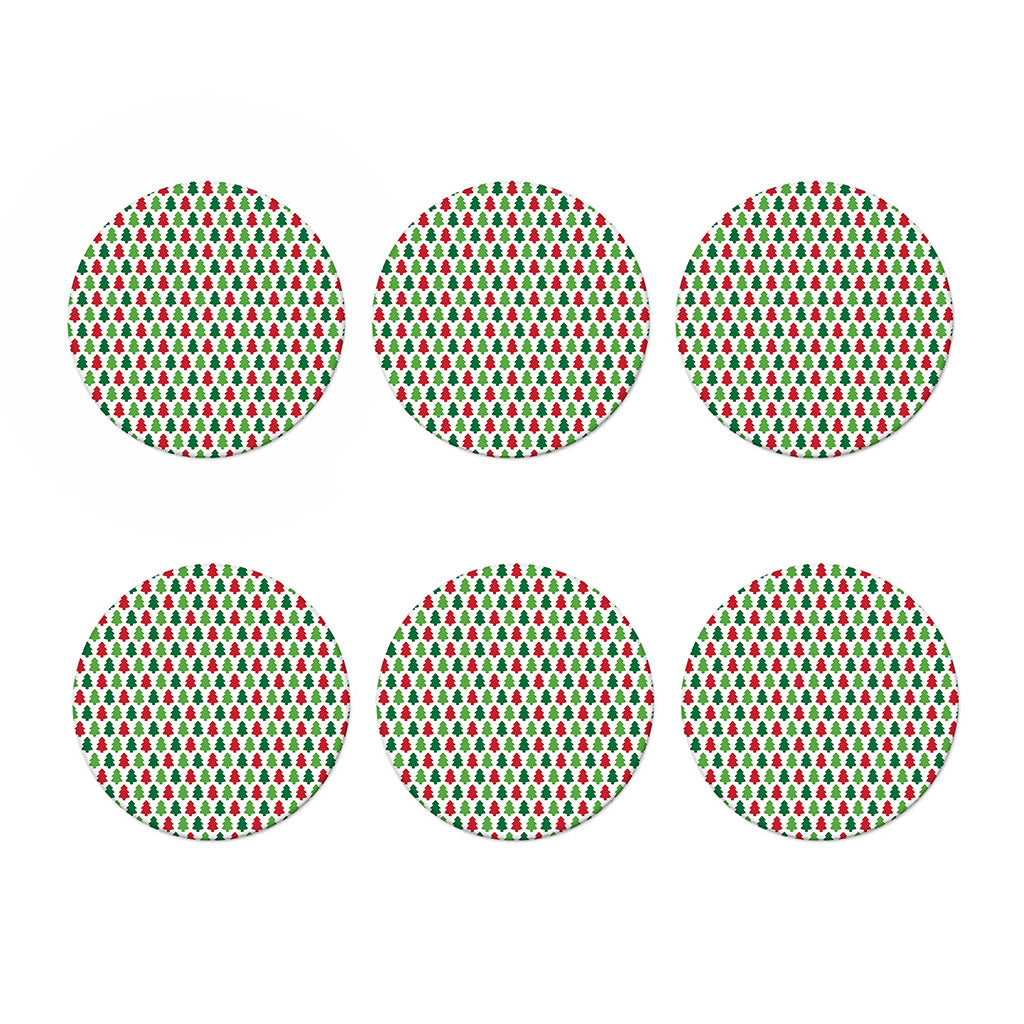 Merry Christmas Tree Pattern Print Coaster Set